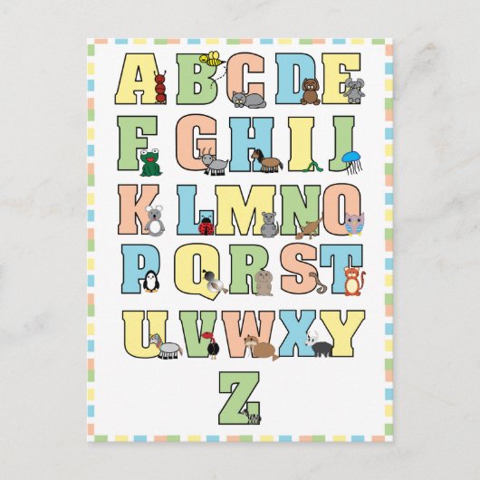 Carte Postale Petits animaux Alphabet Lettres Éducatives (Devant)
