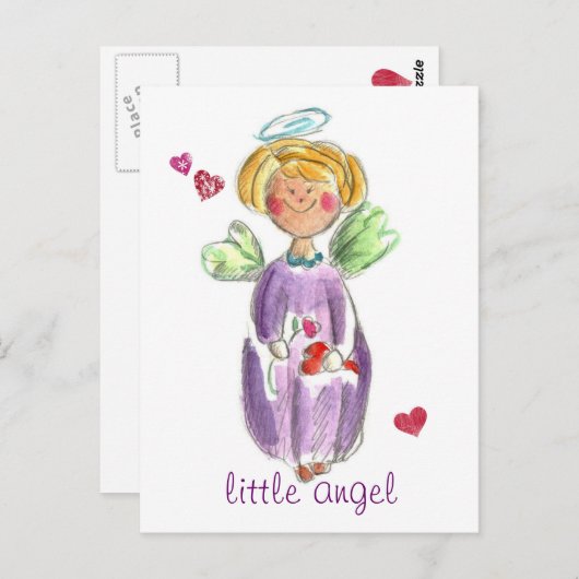 Carte Postale Petits Coeurs d'ange et amour (Devant / Derrière)
