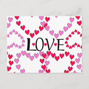 Carte Postale Petits coeurs rose rouge AMOUR