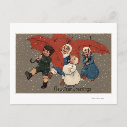 Carte Postale Petits enfants avec parapluies (Devant)