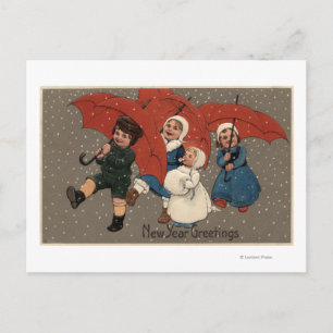 Carte Postale Petits enfants avec parapluies