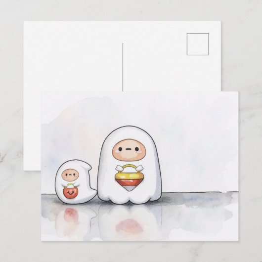 Carte Postale Petits et petits fantômes Halloween (Devant / Derrière)