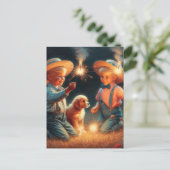 Carte Postale Petits garçons jouant avec Firework Le 4 juillet (Debout devant)