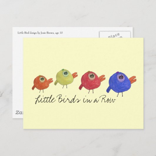 Carte Postale Petits oiseaux dans une rangée (Devant / Derrière)