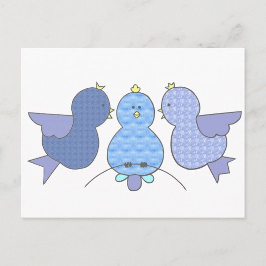 Carte Postale Petits oiseaux Motifs bleus avec un secret (Devant)
