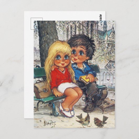 Carte Postale Petits Poulbots sur un banc (Devant / Derrière)