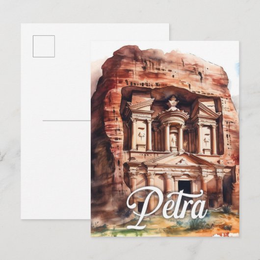 Carte Postale Petra Jordan Aquarelle Peinture Voyage (Devant / Derrière)