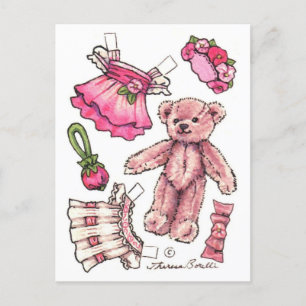 Carte Postale Pétunia rose Teddy Bear Papier Poupée mignonne car