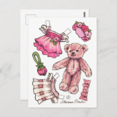 Carte Postale Pétunia rose Teddy Bear Papier Poupée mignonne car (Devant / Derrière)