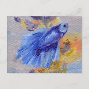 Carte Postale Peu de poissons bleus de Betta