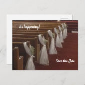 Carte Postale Pews décorées pour un mariage Enregistrer la date (Devant / Derrière)