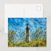 Carte Postale Phare avec de l'avoine marine et ciel dramatique (Devant / Derrière)