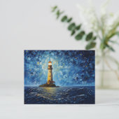 Carte Postale phare coloré paysage maritime (Debout devant)