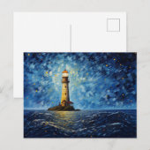 Carte Postale phare coloré paysage maritime (Devant / Derrière)