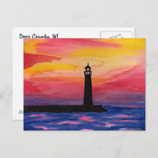 Carte Postale Phare, Comté de Door, WI (Devant / Derrière)