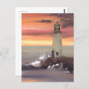 Carte Postale Phare Côtier Avec Ciel Rose Et Orange