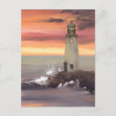 Carte Postale Phare côtier avec ciel rose et orange (Devant)