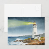 Carte Postale Phare côtier avec faisceau lumineux (Devant / Derrière)