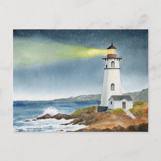 Carte Postale Phare côtier avec faisceau lumineux (Devant)