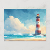 Carte Postale Phare côtier plage Art aquarelle (Devant)