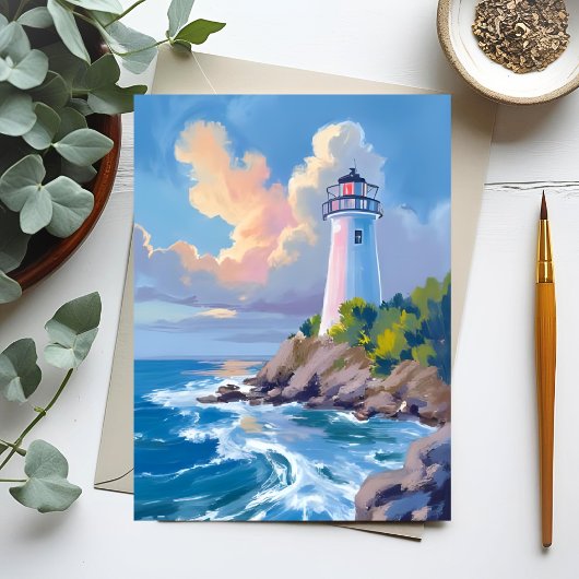 Carte Postale Phare côtier | Vagues de l'océan bleu mer