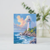 Carte Postale Phare côtier | Vagues de l'océan bleu mer (Debout devant)