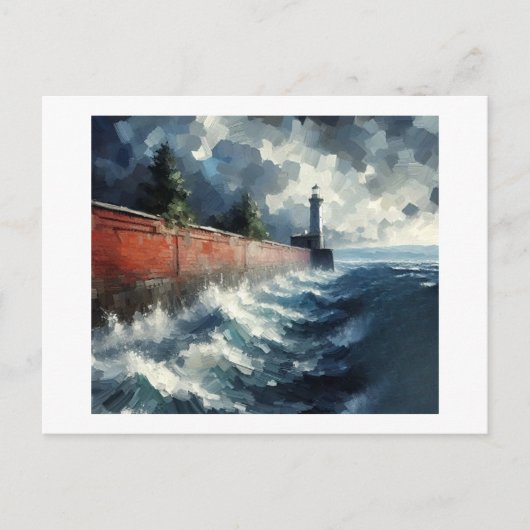 Carte Postale Phare dans la tempête à venir, (Devant)