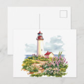 Carte Postale Phare dans l'aquarelle de printemps (Devant / Derrière)