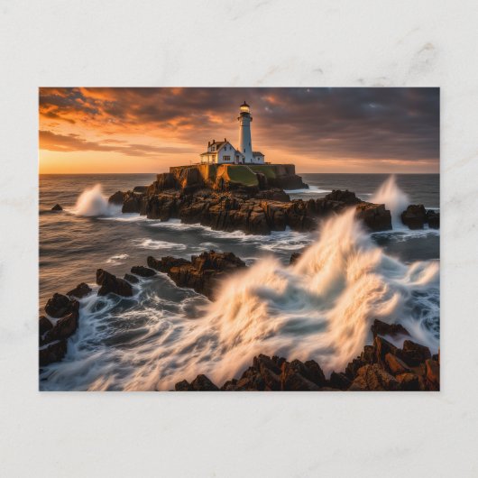 Carte Postale Phare dans une mer agitée (Devant)