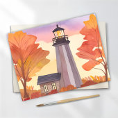 Carte Postale Phare d'automne | Aquarelle de feuillage d'automne