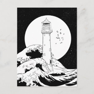Carte Postale Phare de Bell Rock noir et blanc