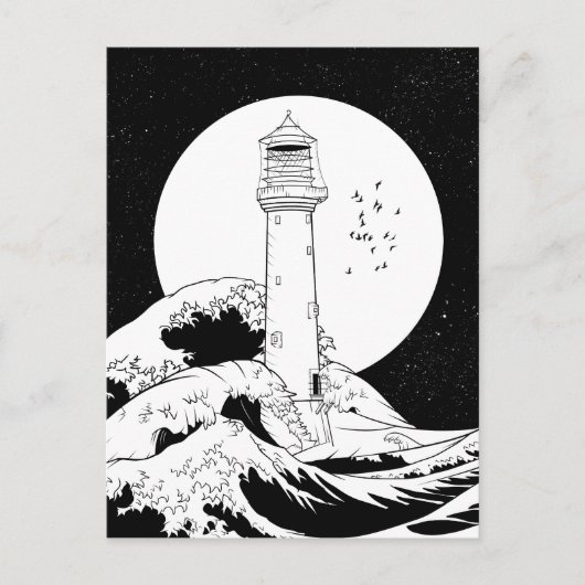 Carte Postale Phare de Bell Rock noir et blanc (Devant)