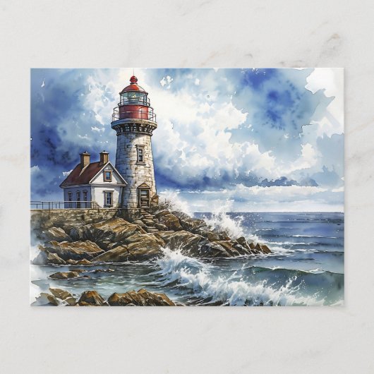 Carte Postale Phare de Charme avec Vagues (Devant)