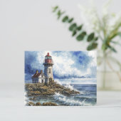 Carte Postale Phare de Charme avec Vagues (Debout devant)