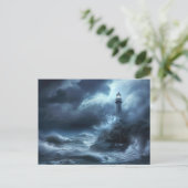 Carte Postale Phare de la nuit Tempête maritime (Debout devant)