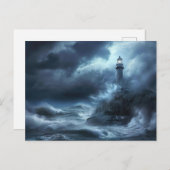 Carte Postale Phare de la nuit Tempête maritime (Devant / Derrière)