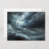 Carte Postale Phare de la nuit Tempête maritime (Devant / Derrière)