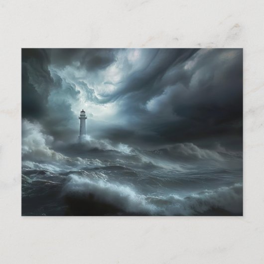 Carte Postale Phare de la nuit Tempête maritime (Devant)