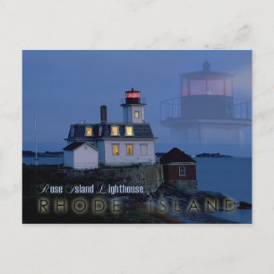 Carte Postale Phare de l'île rose la nuit, Rhode Island