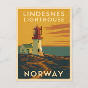 Carte Postale Phare de Lindesnes Vintage voyage rétro Norvège