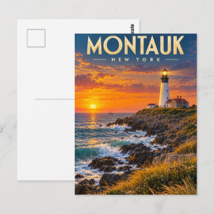 Carte Postale Phare de Montauk Point au coucher du soleil New Yo