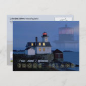 Carte Postale Phare de rose Island la nuit, Rhode Island (Devant / Derrière)
