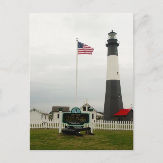 Carte Postale Phare de Tybee Island Drapeau américain de Géorgie (Devant)