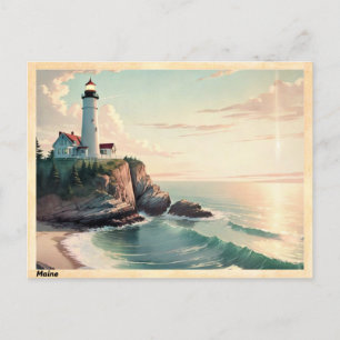 Carte Postale Phare du Maine sur une falaise Vintage