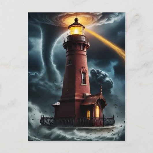 Carte Postale Phare en brique rouge à tornade (Devant)