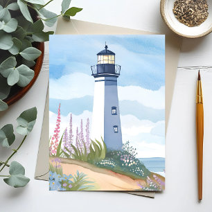 Carte Postale Phare en fleurs Fleur floral aquarelle côtière