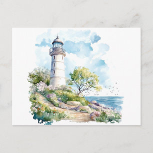 Carte Postale Phare et aquarelle de la nature