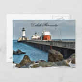 Carte Postale Phare et navire, Duluth Minnesota (Devant / Derrière)