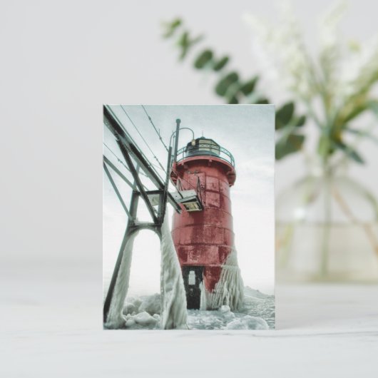 Carte Postale Phare gelé Red Haven Phare Hiver (Debout devant)