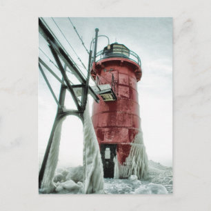 Carte Postale Phare gelé Red Haven Phare Hiver